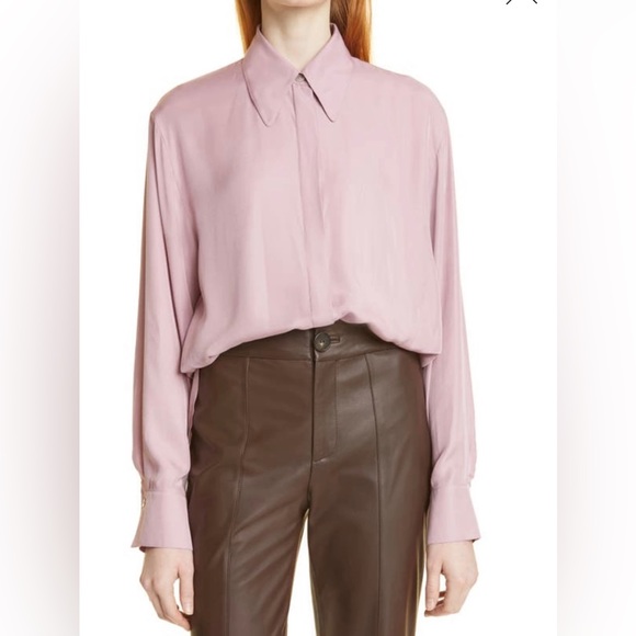 New Vince Relaxed Long Sleeve Silk Blend Button-up Shirt - Picture 1 of 9